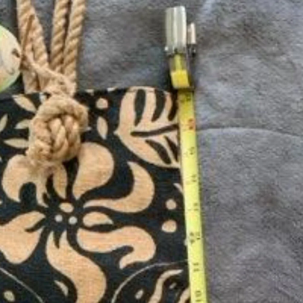 Avani Black Beige Sun N Sand Artisan Tropical Floral Roped Tote Bag New